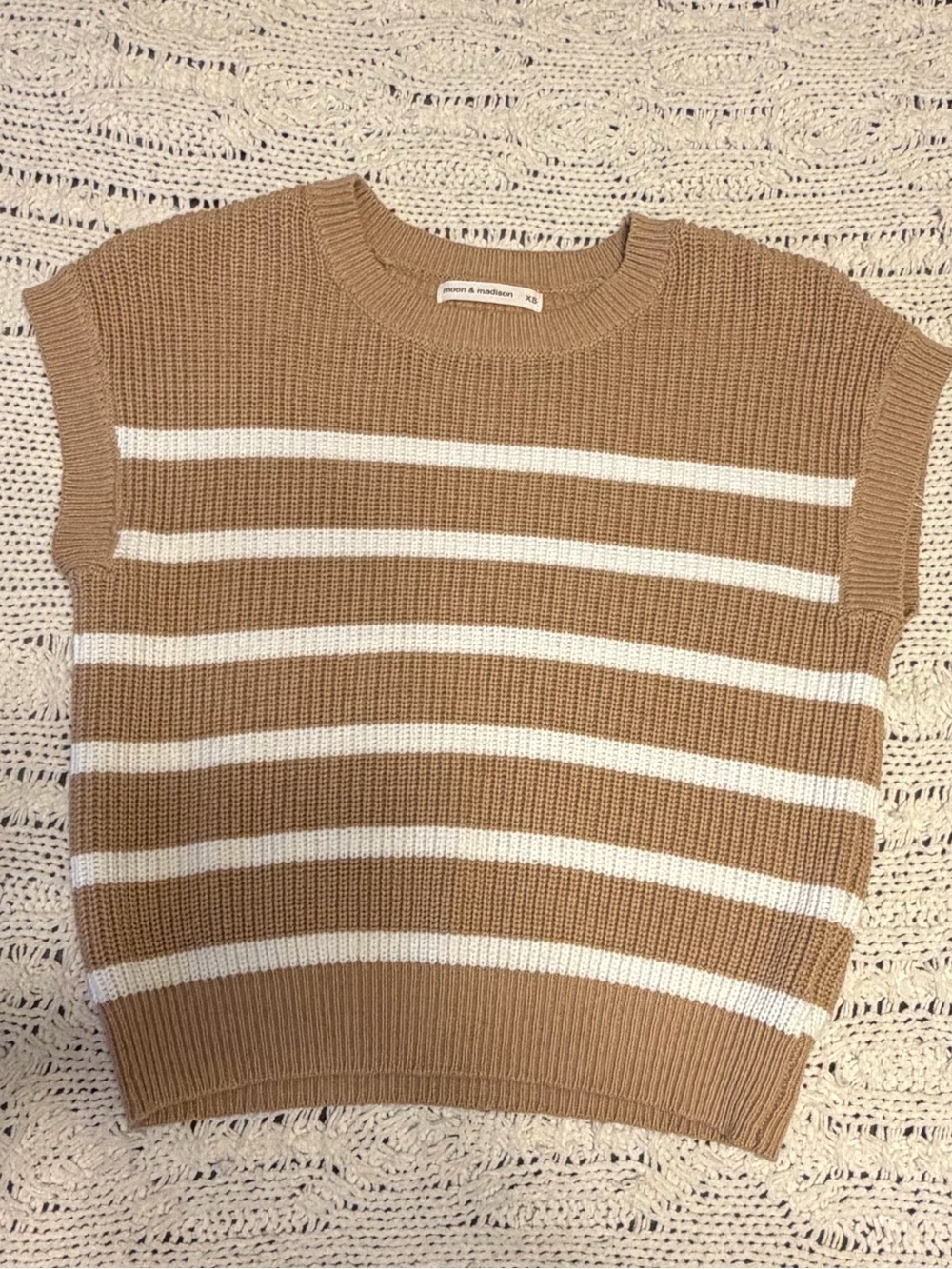 moon & madison Ribbed Knit Crewneck Sweater in Tan Stripe